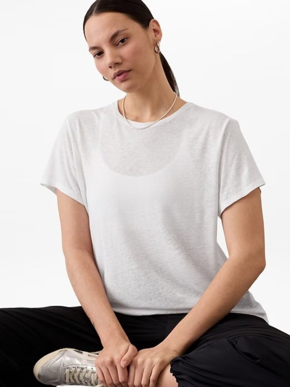 Athleta S Getaway Blended Linen Tee Bright White Small Regular